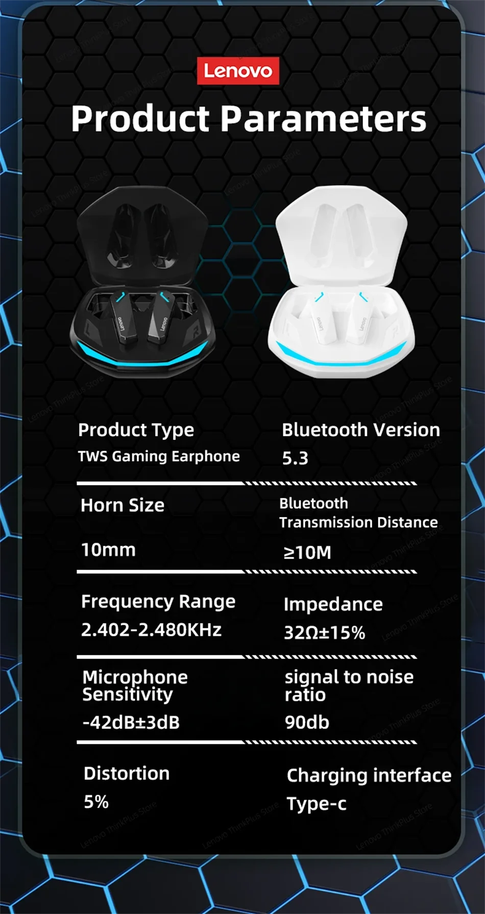 Lenovo Bluetooth Wireless Headphones Built In Microphone USB Type C Charging Port Noise Isolating Comfortable Over Ear Headset C
