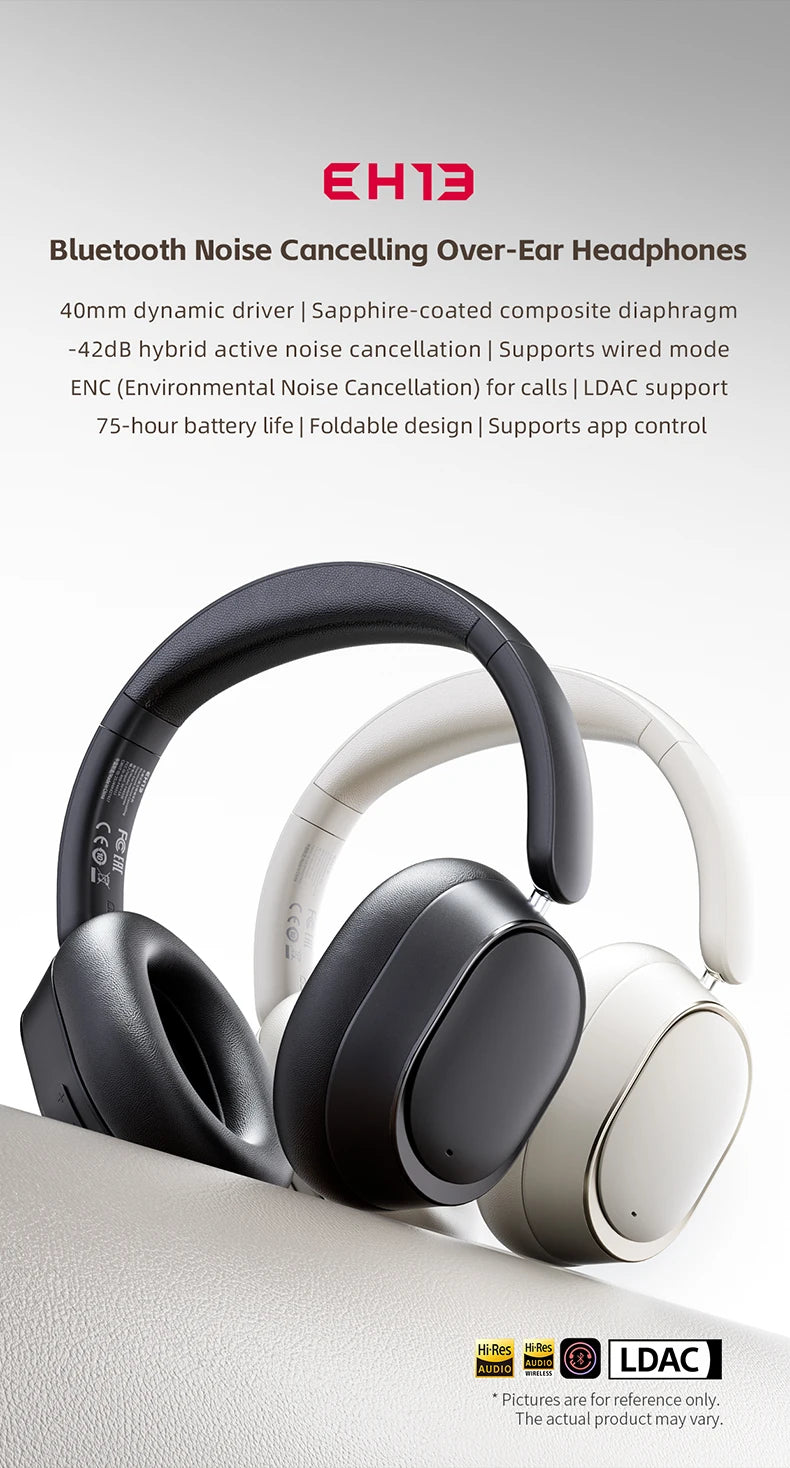 FiiO EH13 Wireless Noise Cancelling Headphones,Hybrid ANC Bluetooth Over-Ear Headphones, 45H Playtime,Headphones for Travel/Game