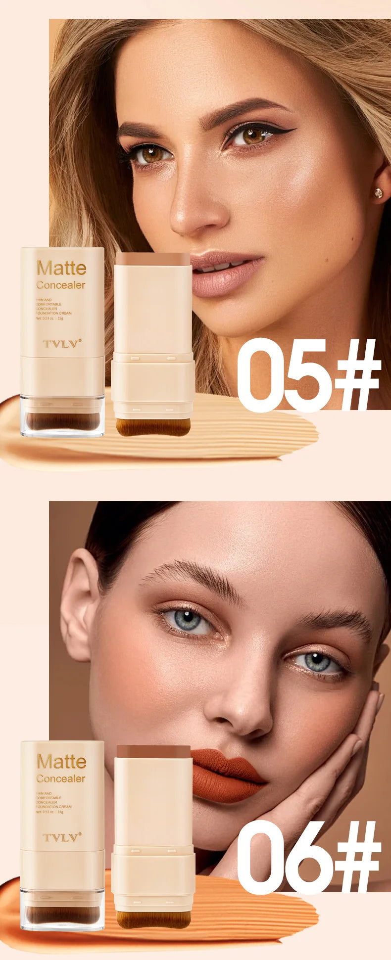 TVLV Multifunctional Concealer Foundation Stick, Long Lasting Waterproof Face Makeup, Rotating Dual Head with Blending Brush