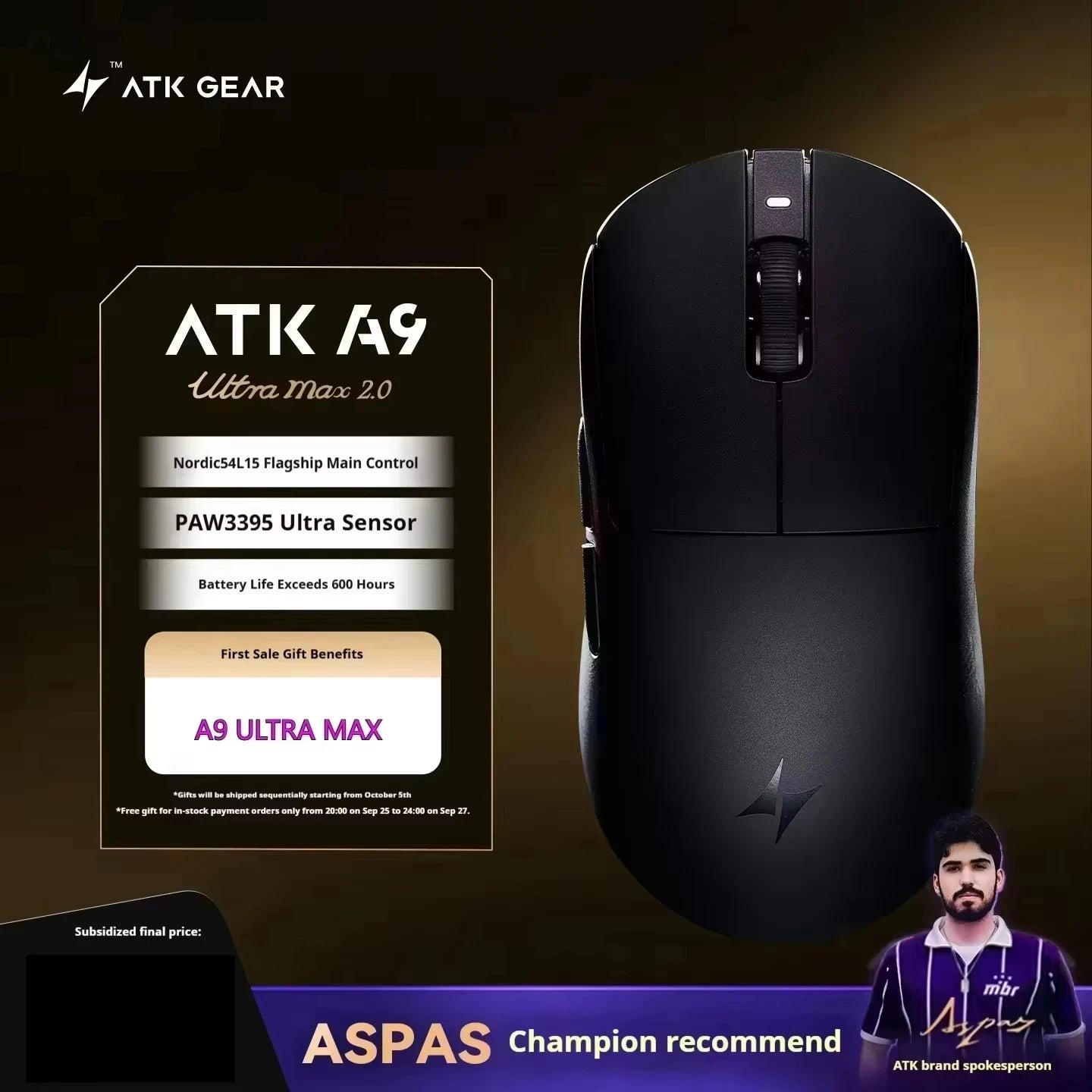 ATK A9 E-sports Mouse Wireless Tri-mode Star Flash Lightweight Long Endurance Gaming Mice Customization PC Accessories Gifts