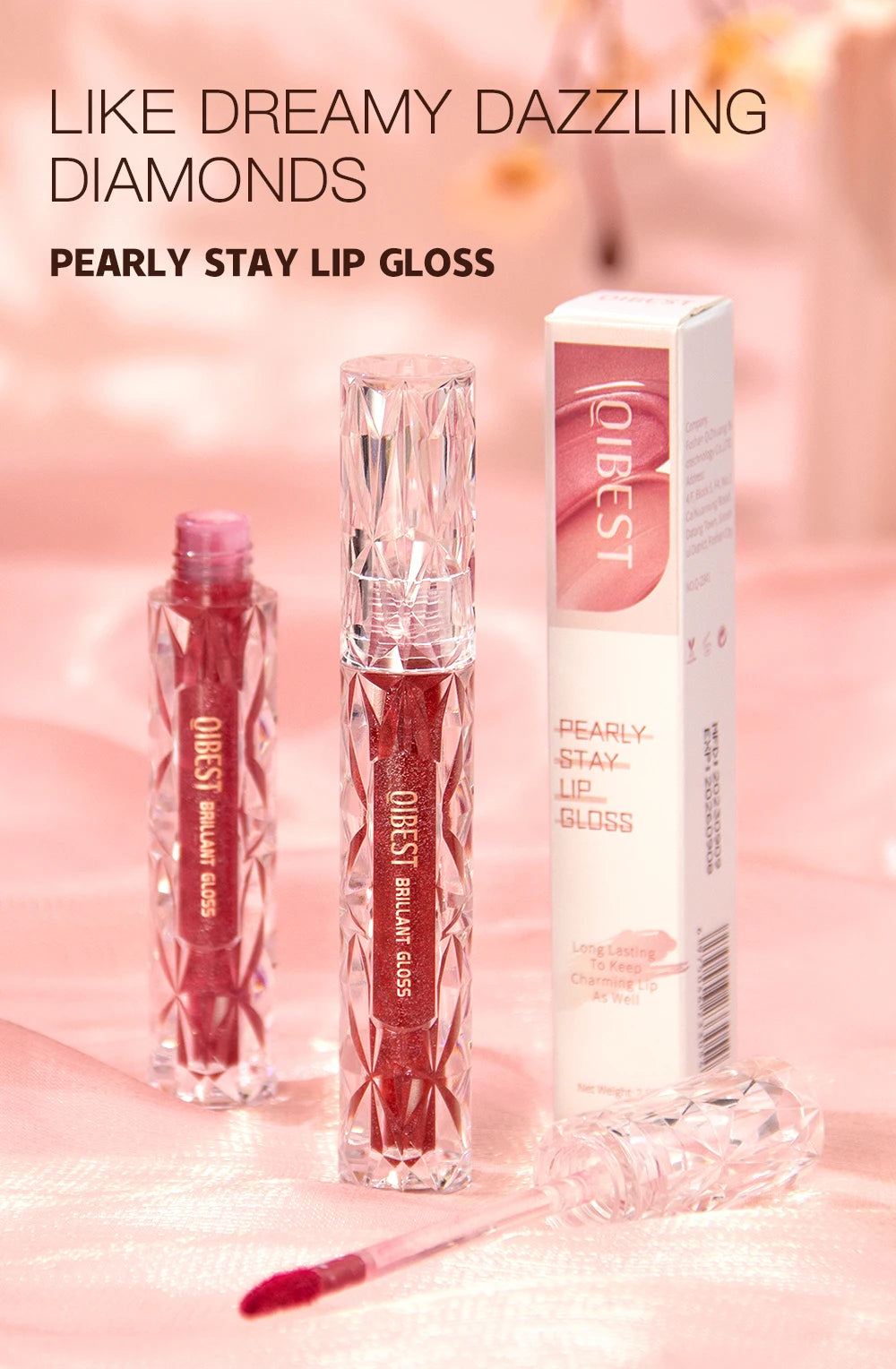 QIBEST Glitter Shimmer Liquid Lipstick High Quality Waterproof Lightweight Lip Gloss Lasting Lip Tint Makeup For Women Lip Stain