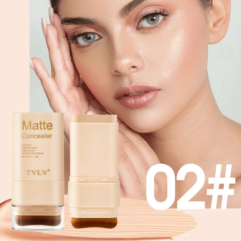 TVLV Multifunctional Concealer Foundation Stick, Long Lasting Waterproof Face Makeup, Rotating Dual Head with Blending Brush