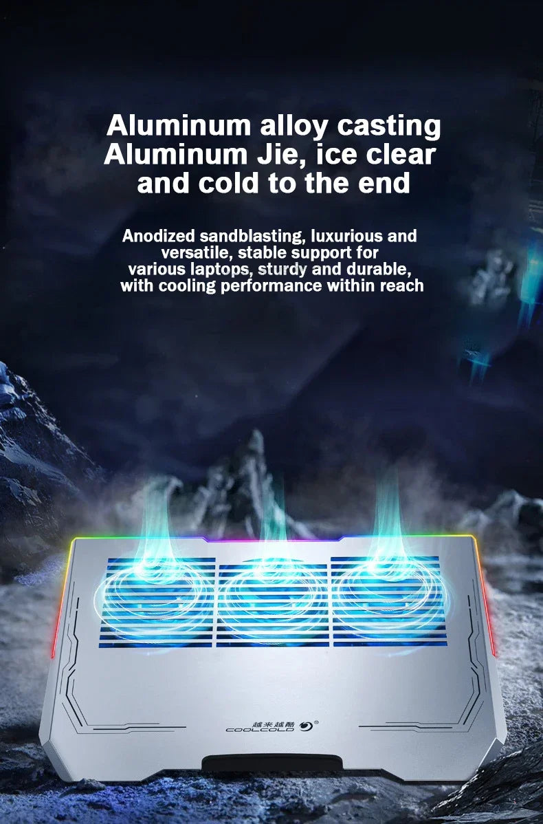 Ice Demon Notebook Air-cooled Cooling Pad with RGB Colorful Light 3 Fans Cooling Radiator Bracket Suit for 12.1-17.3 Inch Laptop