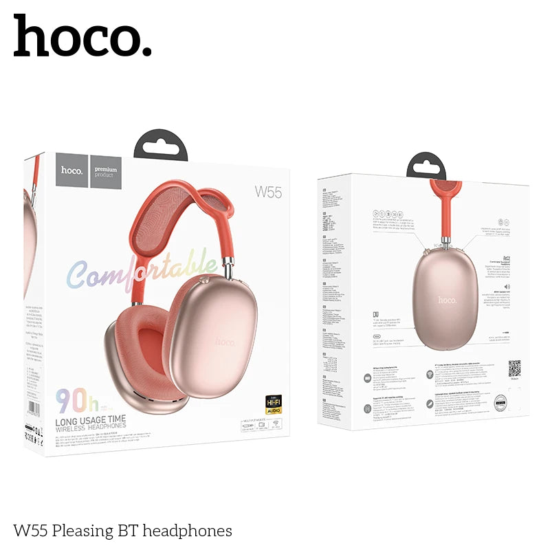 HOCO W55 Over Ear Buetooth Earphone Wireless Music Headphone Mic HiFi Audio Headsets Stereo Sound Sport Earphones 40MM AUX TF