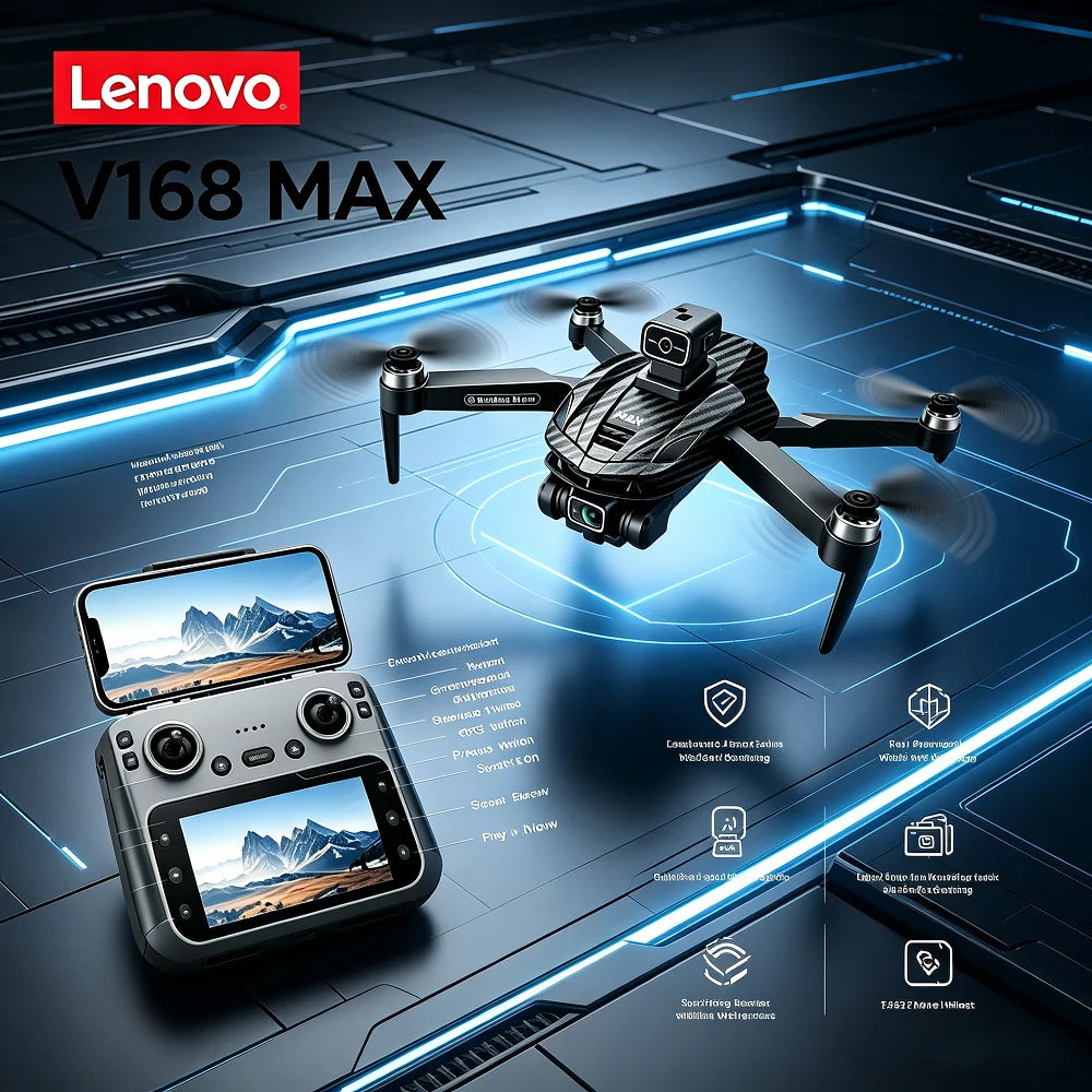 Lenovo V168 MAX GPS 4K Drone Professional Three Camera 8K Wide Angle Optical Localization Four-way Obstacle Avoidance Quadcopter