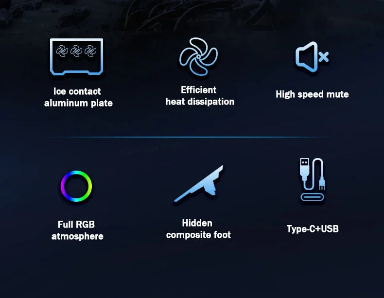 Ice Demon Notebook Air-cooled Cooling Pad with RGB Colorful Light 3 Fans Cooling Radiator Bracket Suit for 12.1-17.3 Inch Laptop