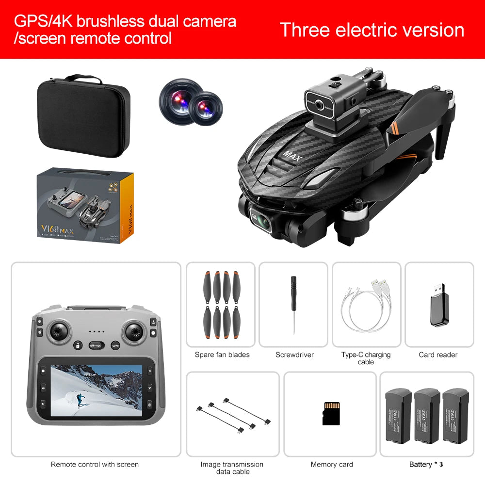 Lenovo V168 MAX GPS 4K Drone Professional Three Camera 8K Wide Angle Optical Localization Four-way Obstacle Avoidance Quadcopter