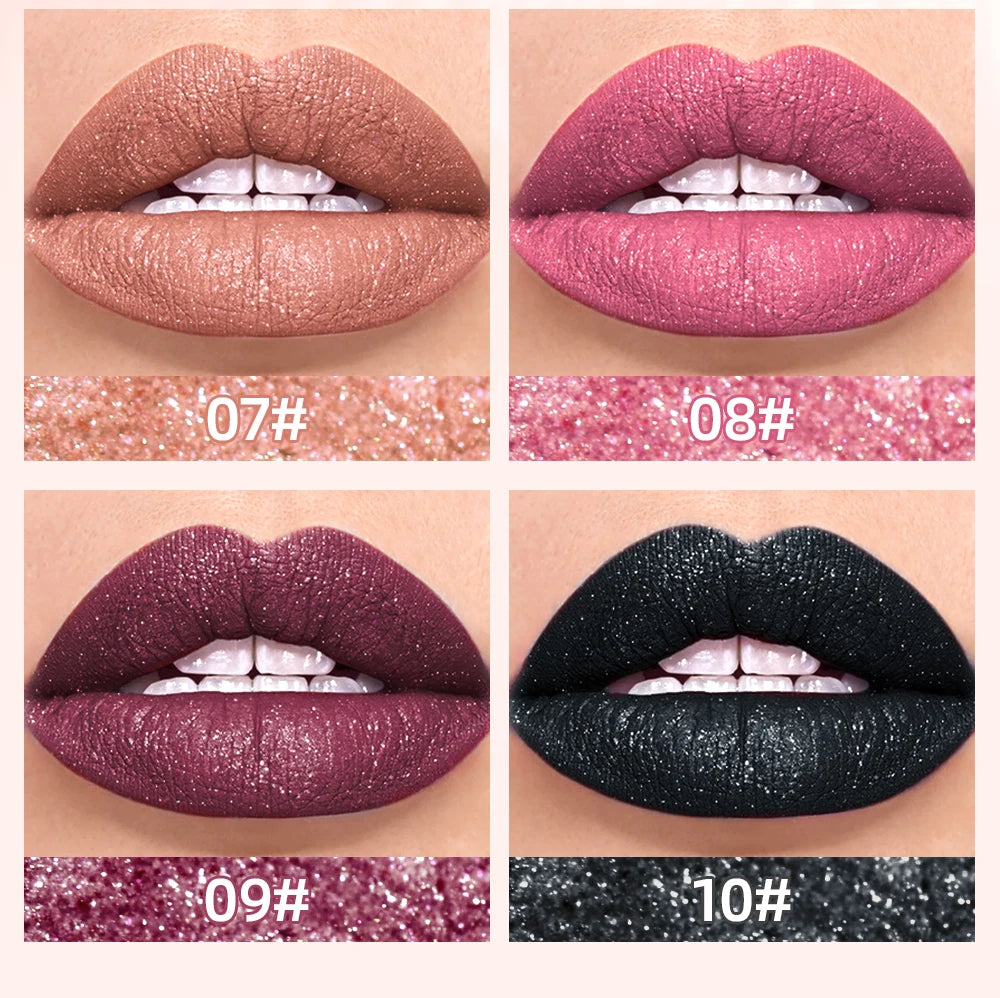 QIBEST Glitter Shimmer Liquid Lipstick High Quality Waterproof Lightweight Lip Gloss Lasting Lip Tint Makeup For Women Lip Stain