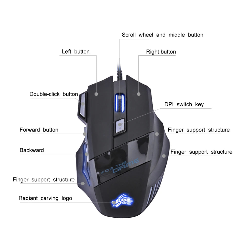 Wired Optical Computer Gaming Mice PC Gamer Mouse 7-Color Backlit DPI Adjustable Laptop Desktop Professional Computer Mouse