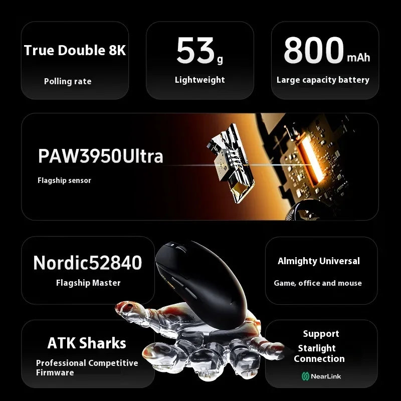 ATK A9 E-sports Mouse Wireless Tri-mode Star Flash Lightweight Long Endurance Gaming Mice Customization PC Accessories Gifts