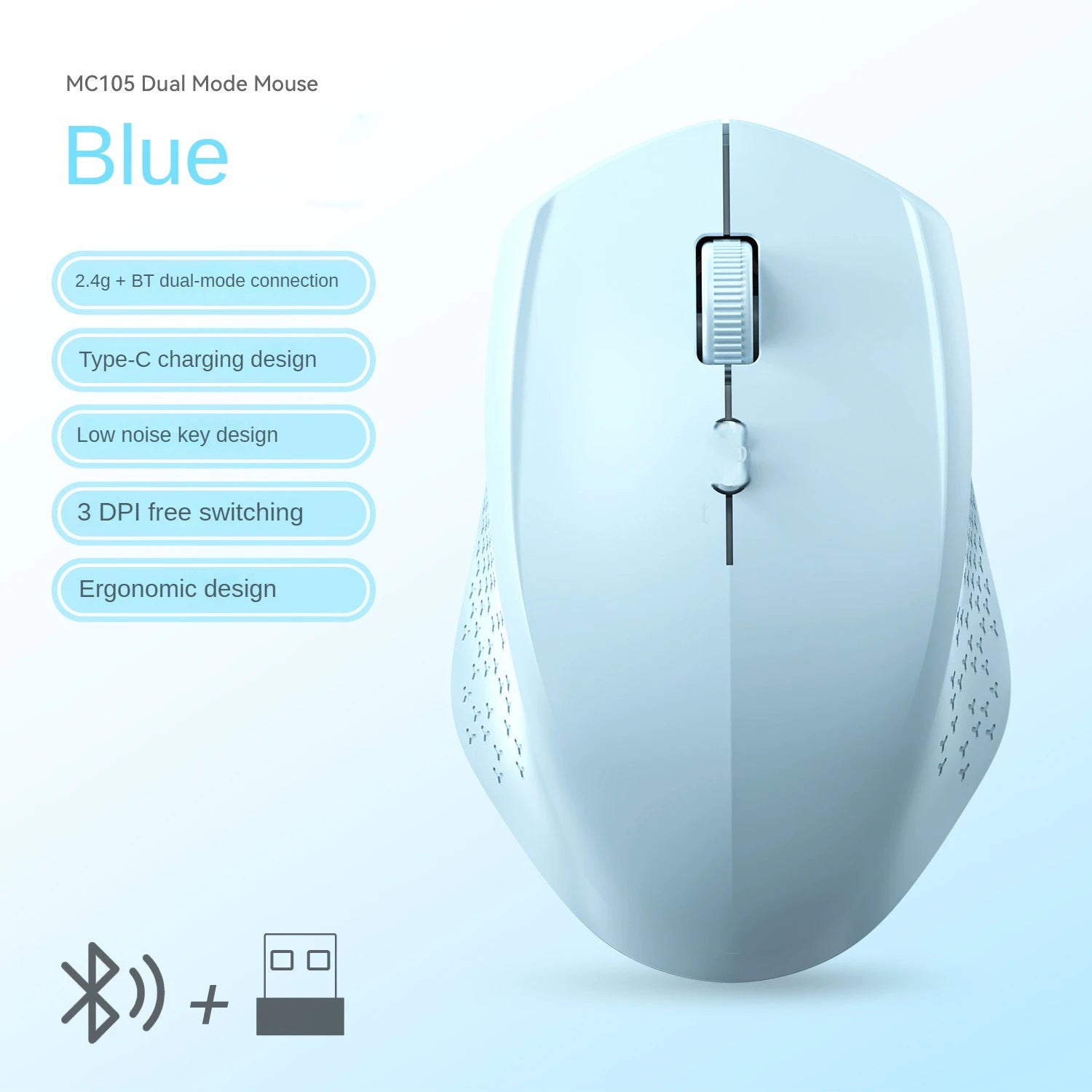 Dual-Mode Bluetooth 5.2 Mouse 2.4G Wireless Mouse Office Silent Mouse Rechargeable Gaming Mouse 1600DPI Mice For Laptop Computer