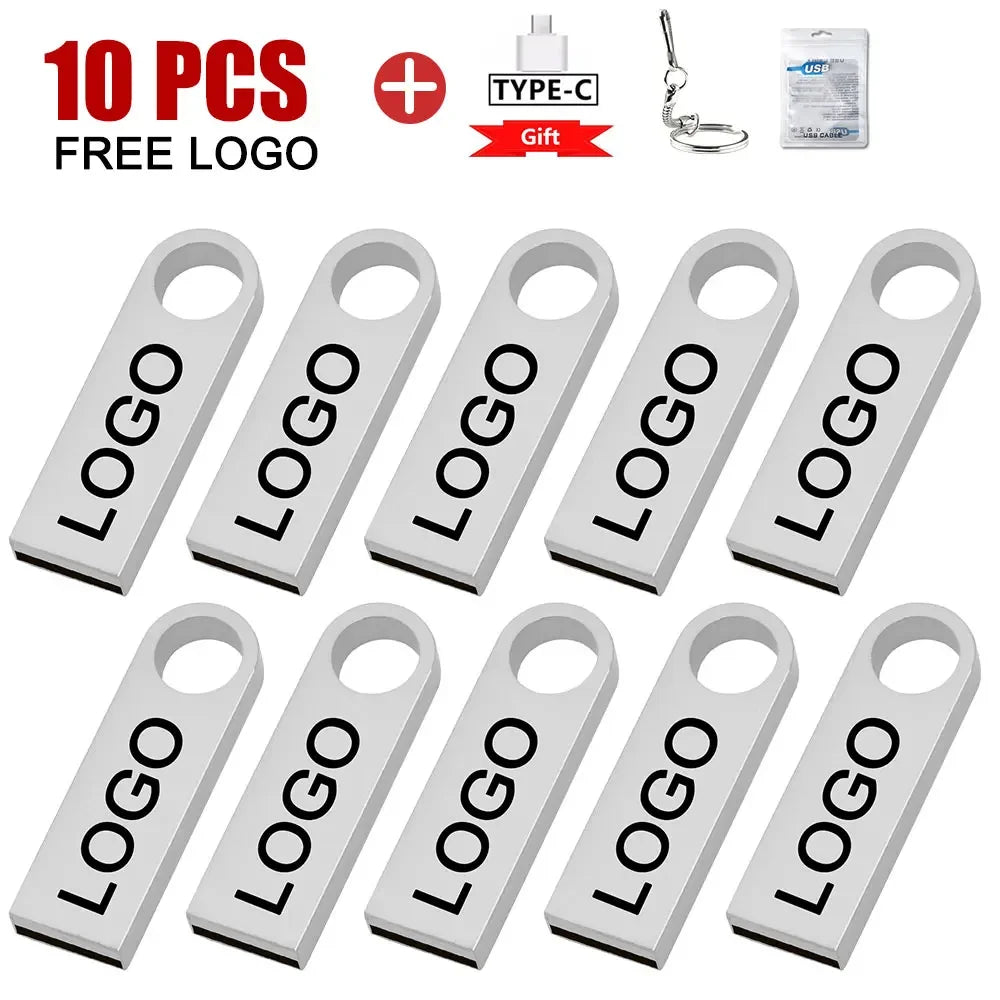 10pcs/lot custom logo Usb Flash Drive 4gb 8gb 16gb pendrive 32gb Memory Stick USB 2.0 Flash usb Stick Metal customized pen drive