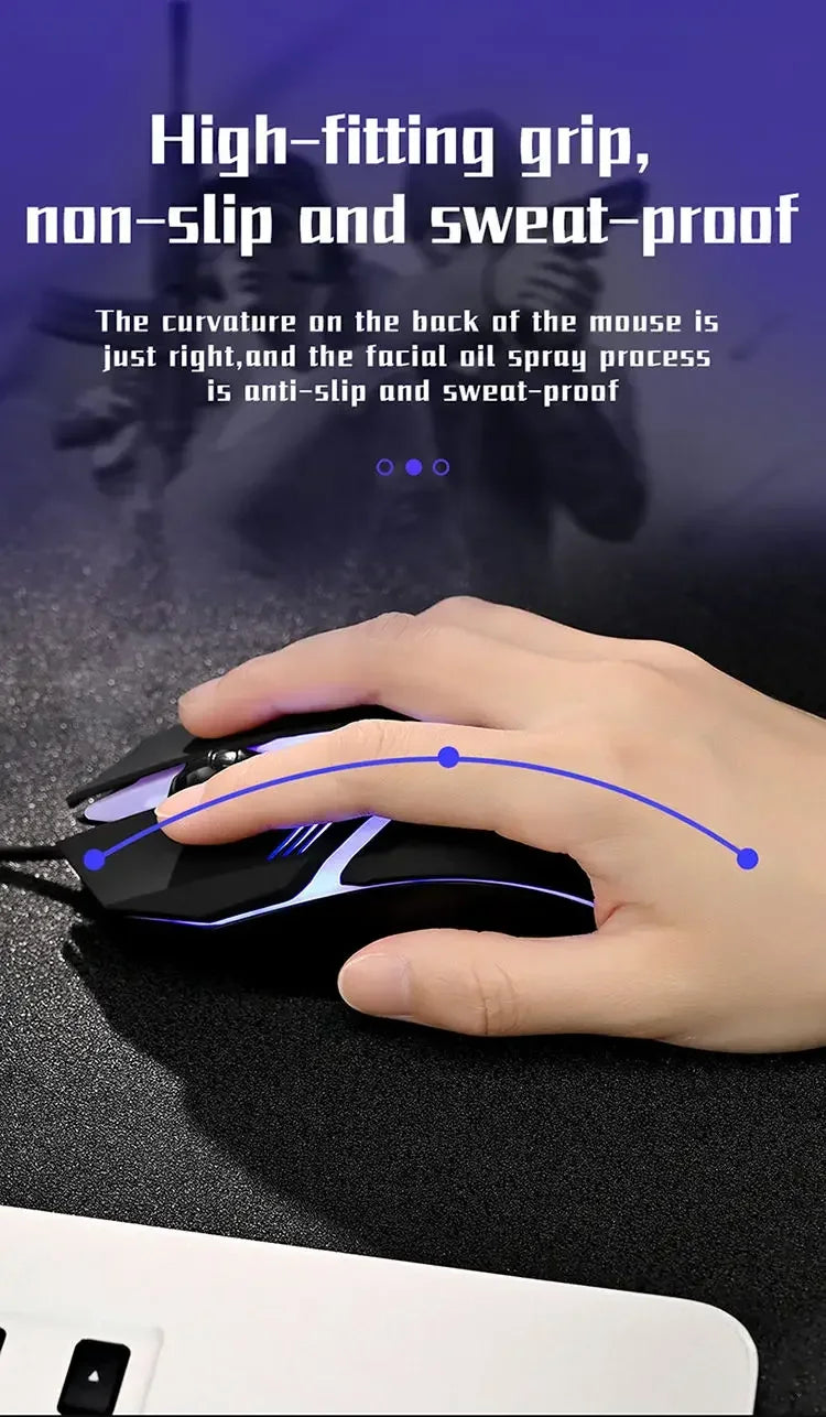 Ergonomic 4-key USB RGB backlit mouse non-slip grip precision tracking, sturdy wired structure for desktop and laptop computers