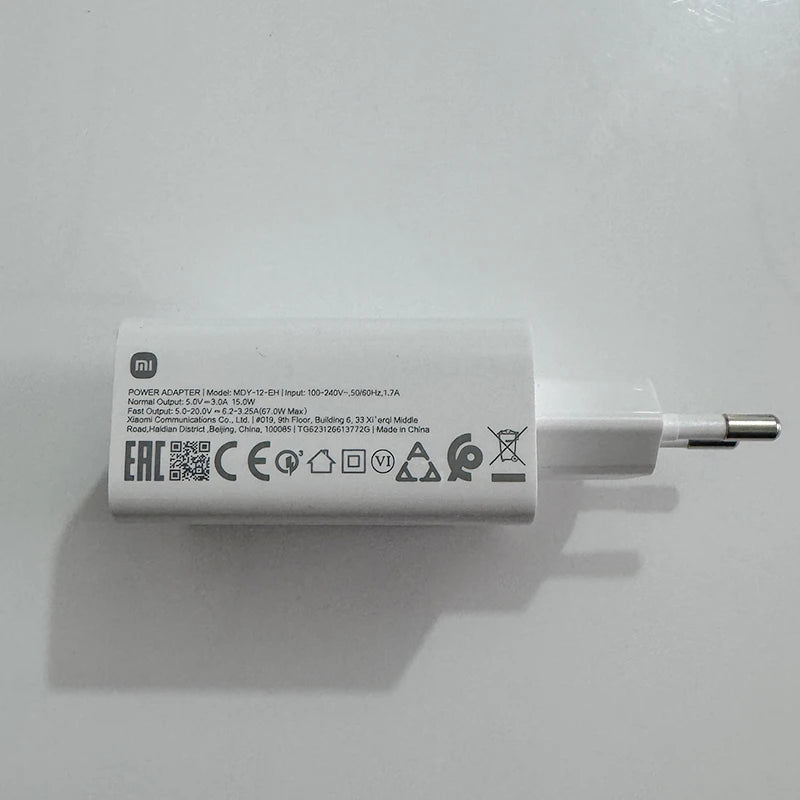 Original Xiaomi 67W Super Fast Charger Turbo Charge EU Power Adapter For Xiaomi Mi 15T 13 12 11 Ultra Redmi Note 15 Pro Poco M8