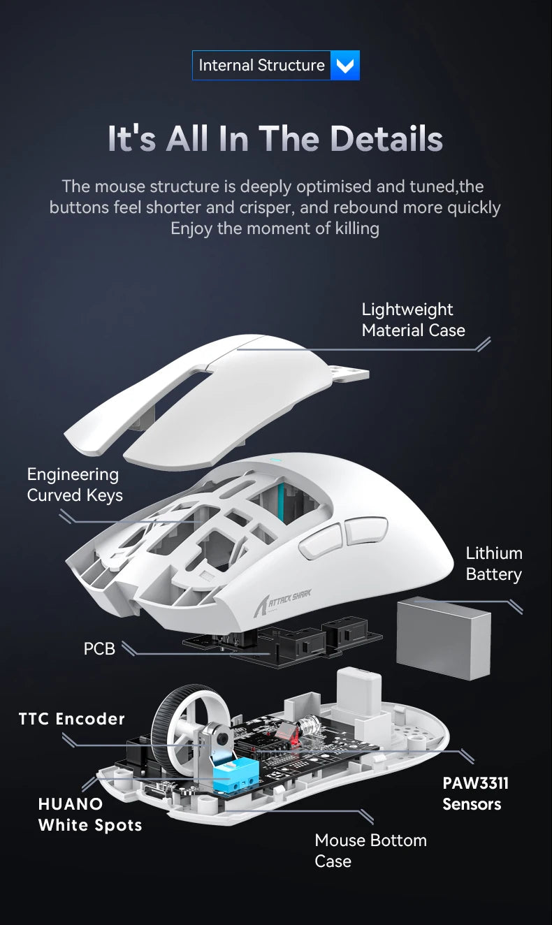 Attack Shark X11 Bluetooth Wireless Mouse Three Mode 2.4G PAW3311  RGB  PC Magnetic charging dock ,Gaming E-sports Mouse