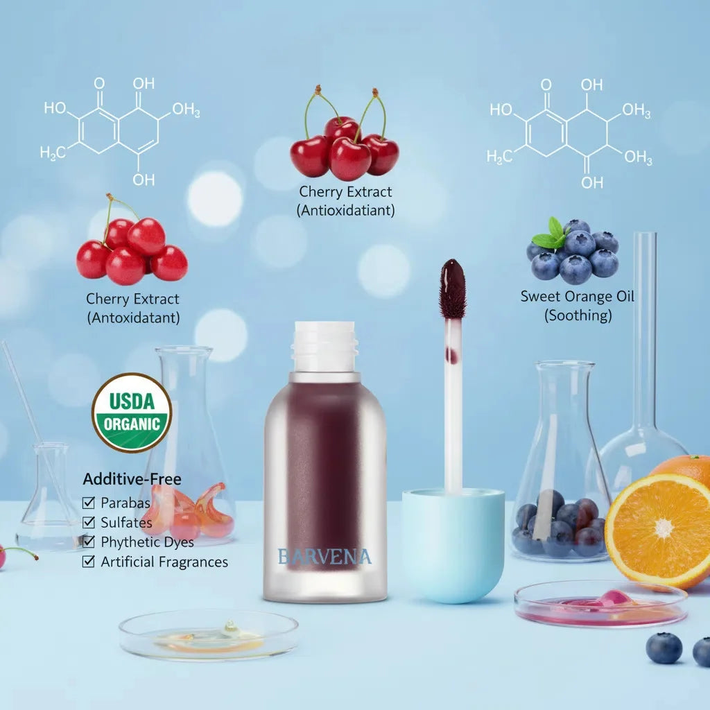 BARVENA Juicy Berry Plumping Lip Gloss Korean Vegan Plant Oil Non-Sticky High Shine Hydrating Lip Care For All Skin Tones