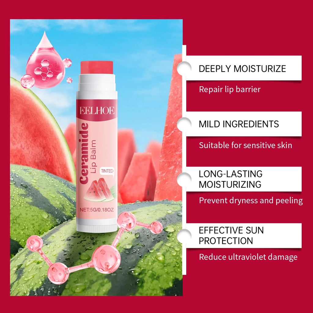 EELHOE Ceramide Lip Balm Stick for Dry Chapped Lips Hydrating Plumping Effect Moisturizing Soothing Nourishing Lip Care Glossy