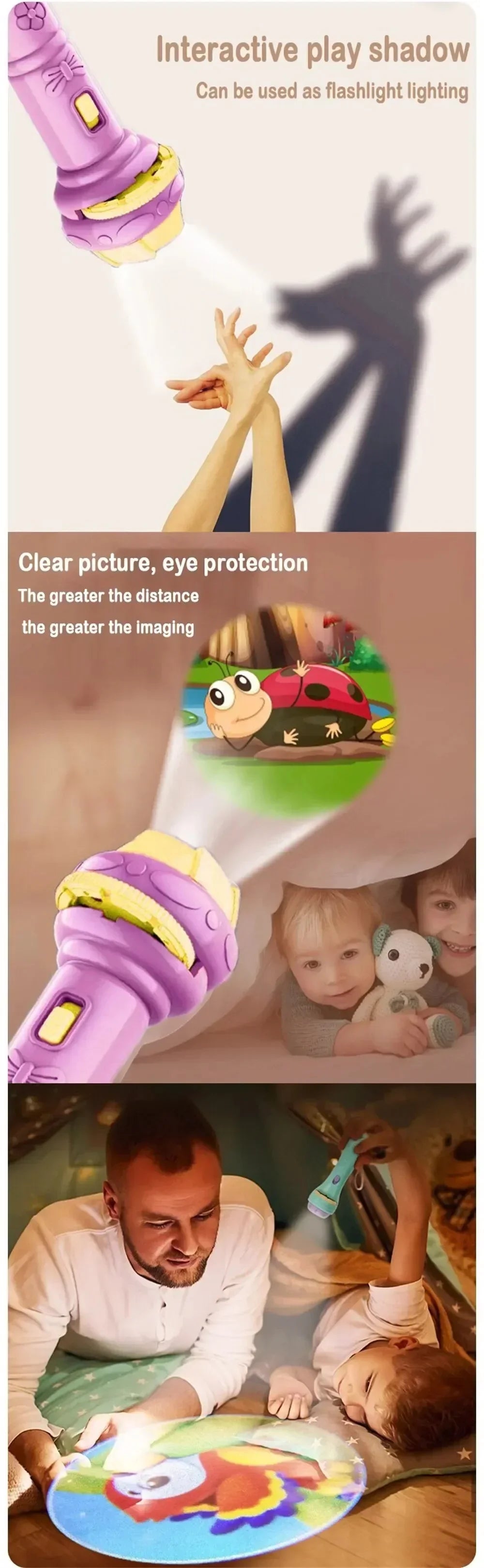 Kids Projector Torch with 10 Slides 80 Patterns Early Learning Toy Night Light Story Machine Gift for Toddler Boys Girls