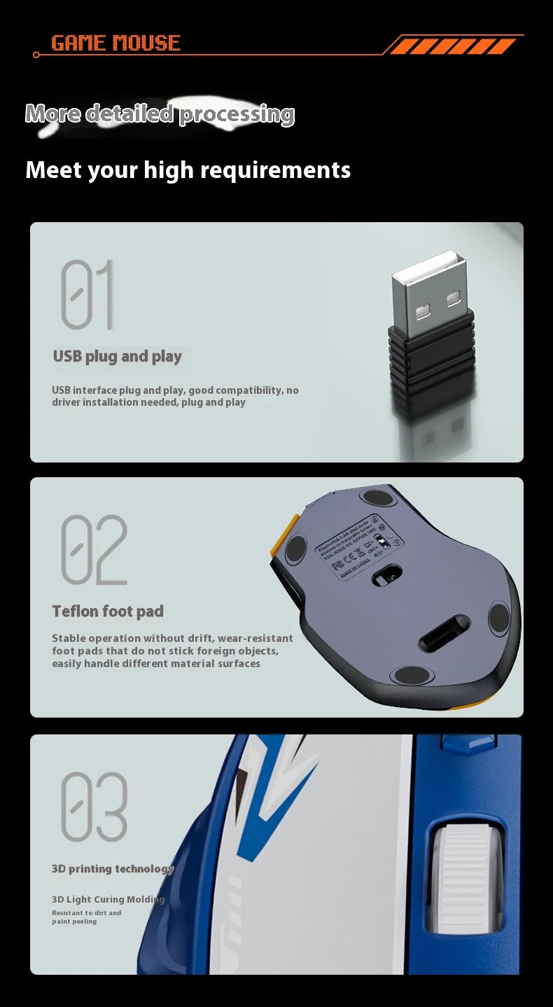 2.4G Wireless Mouse Dual-Mode Bluetooth Mouse 6Buttons Silent Gaming Mice Rechargeable E-Sports Mouse 1600DPI Office Mice For PC