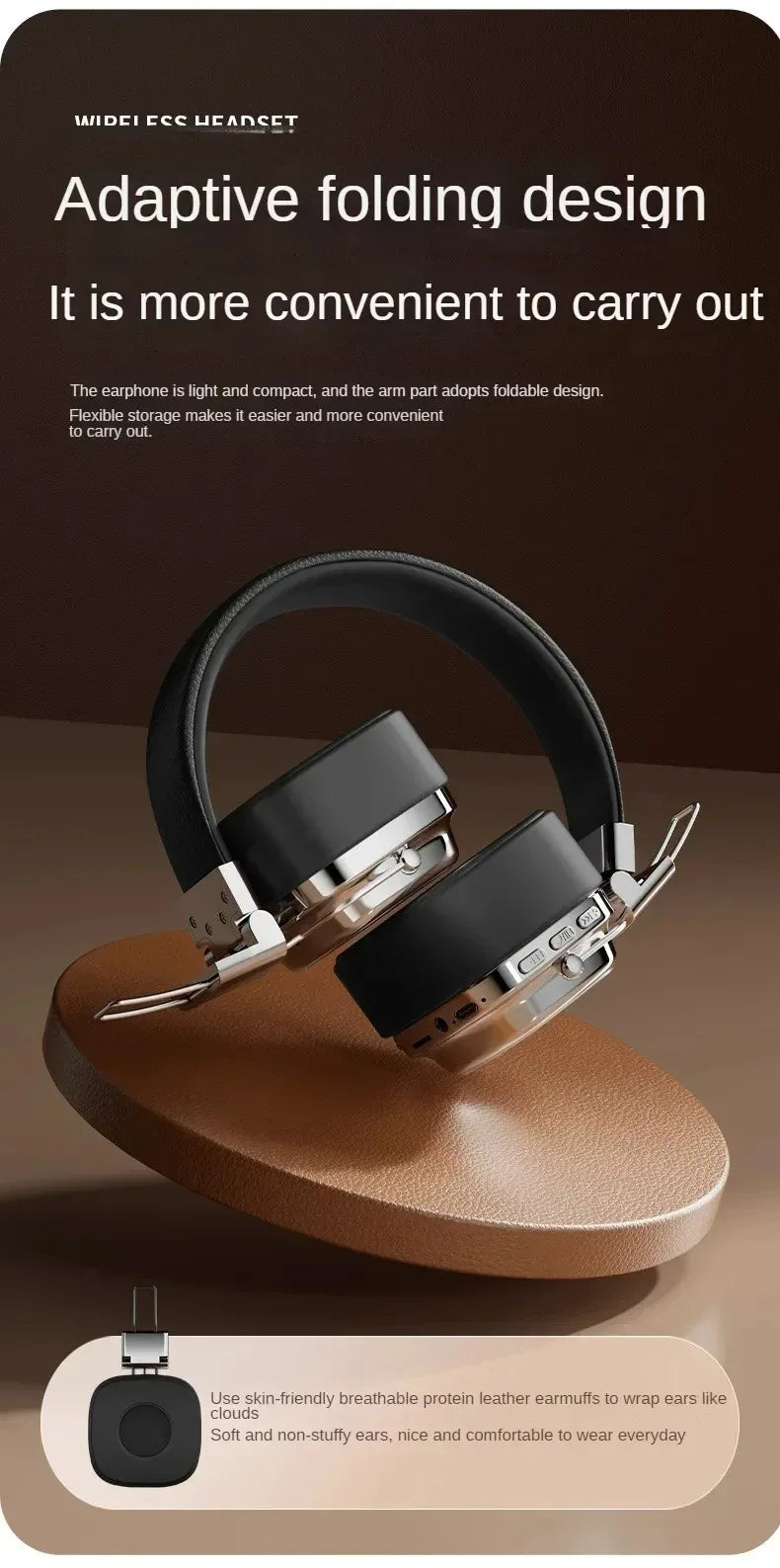 Retro Leather Over-ear Headphones Wireless Bluetooth 5.3 Foldable Noise Cancelling Stereo Music Headset With Cable For Phone PC