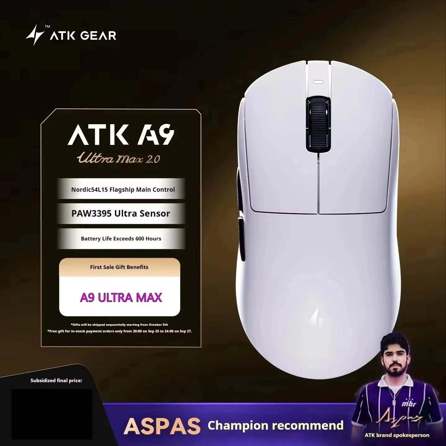 ATK A9 E-sports Mouse Wireless Tri-mode Star Flash Lightweight Long Endurance Gaming Mice Customization PC Accessories Gifts