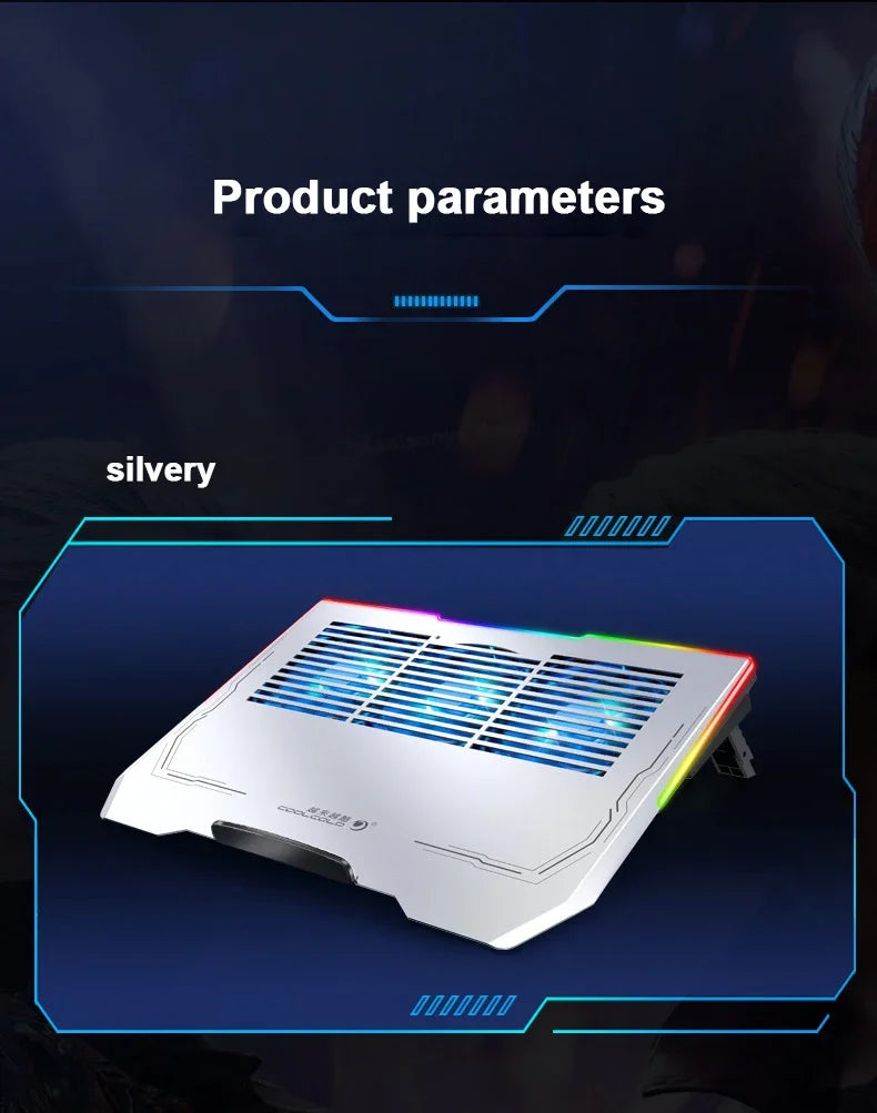 Ice Demon Notebook Air-cooled Cooling Pad with RGB Colorful Light 3 Fans Cooling Radiator Bracket Suit for 12.1-17.3 Inch Laptop