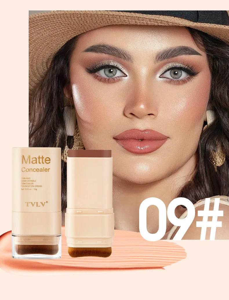 TVLV Multifunctional Concealer Foundation Stick, Long Lasting Waterproof Face Makeup, Rotating Dual Head with Blending Brush