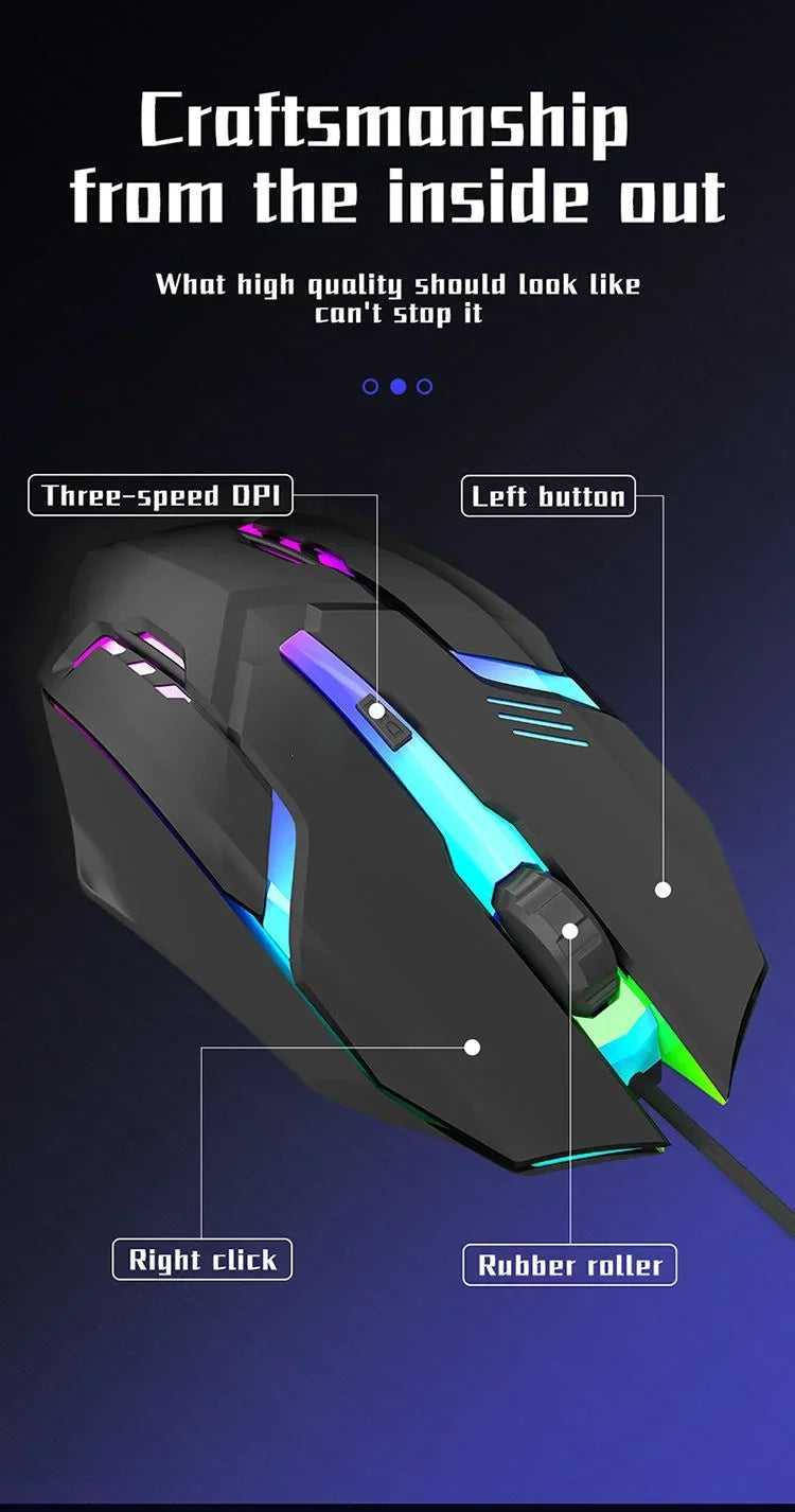 Ergonomic 4-key USB RGB backlit mouse non-slip grip precision tracking, sturdy wired structure for desktop and laptop computers