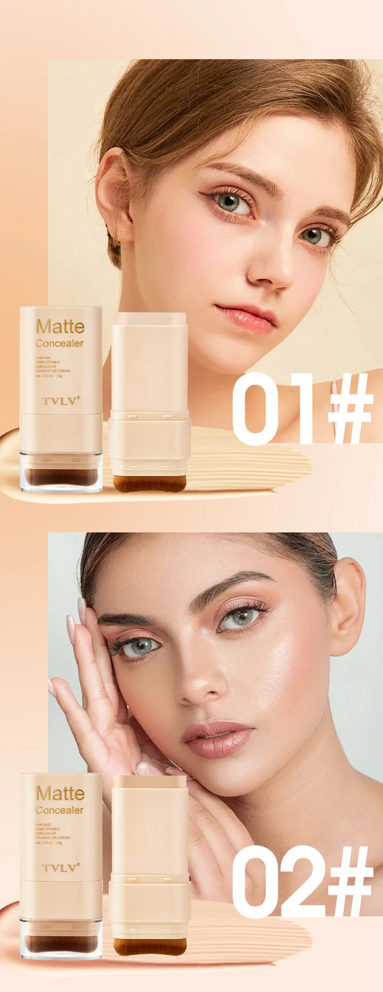 TVLV Multifunctional Concealer Foundation Stick, Long Lasting Waterproof Face Makeup, Rotating Dual Head with Blending Brush