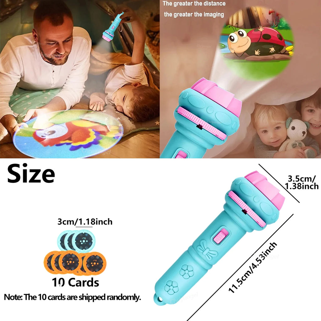 Kids Projector Torch with 10 Slides 80 Patterns Early Learning Toy Night Light Story Machine Gift for Toddler Boys Girls