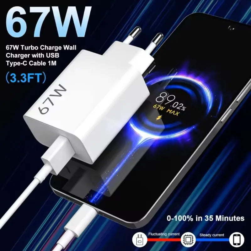 Original Xiaomi 67W Super Fast Charger Turbo Charge EU Power Adapter For Xiaomi Mi 15T 13 12 11 Ultra Redmi Note 15 Pro Poco M8