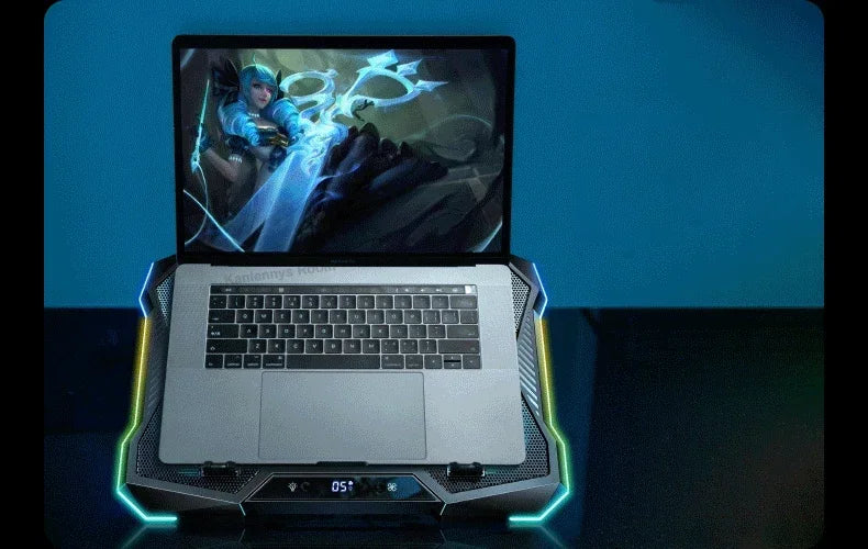 D11 Mute Gaming Laptop Cooler Base with RGB Foldable Adjustable Heat Dissipation Stand Support 12-18'' Notebook Cooling Bracket