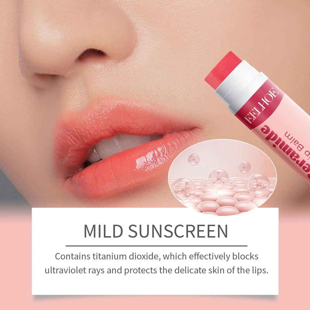 EELHOE Ceramide Lip Balm Stick for Dry Chapped Lips Hydrating Plumping Effect Moisturizing Soothing Nourishing Lip Care Glossy