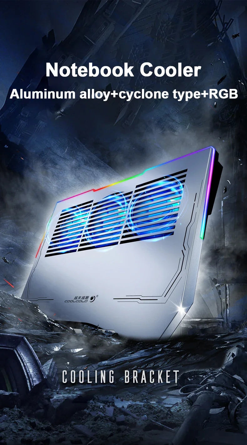 Ice Demon Notebook Air-cooled Cooling Pad with RGB Colorful Light 3 Fans Cooling Radiator Bracket Suit for 12.1-17.3 Inch Laptop