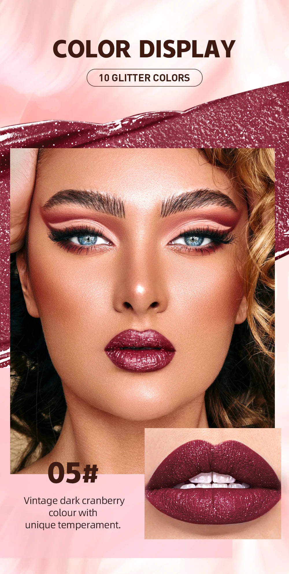 QIBEST Glitter Shimmer Liquid Lipstick High Quality Waterproof Lightweight Lip Gloss Lasting Lip Tint Makeup For Women Lip Stain