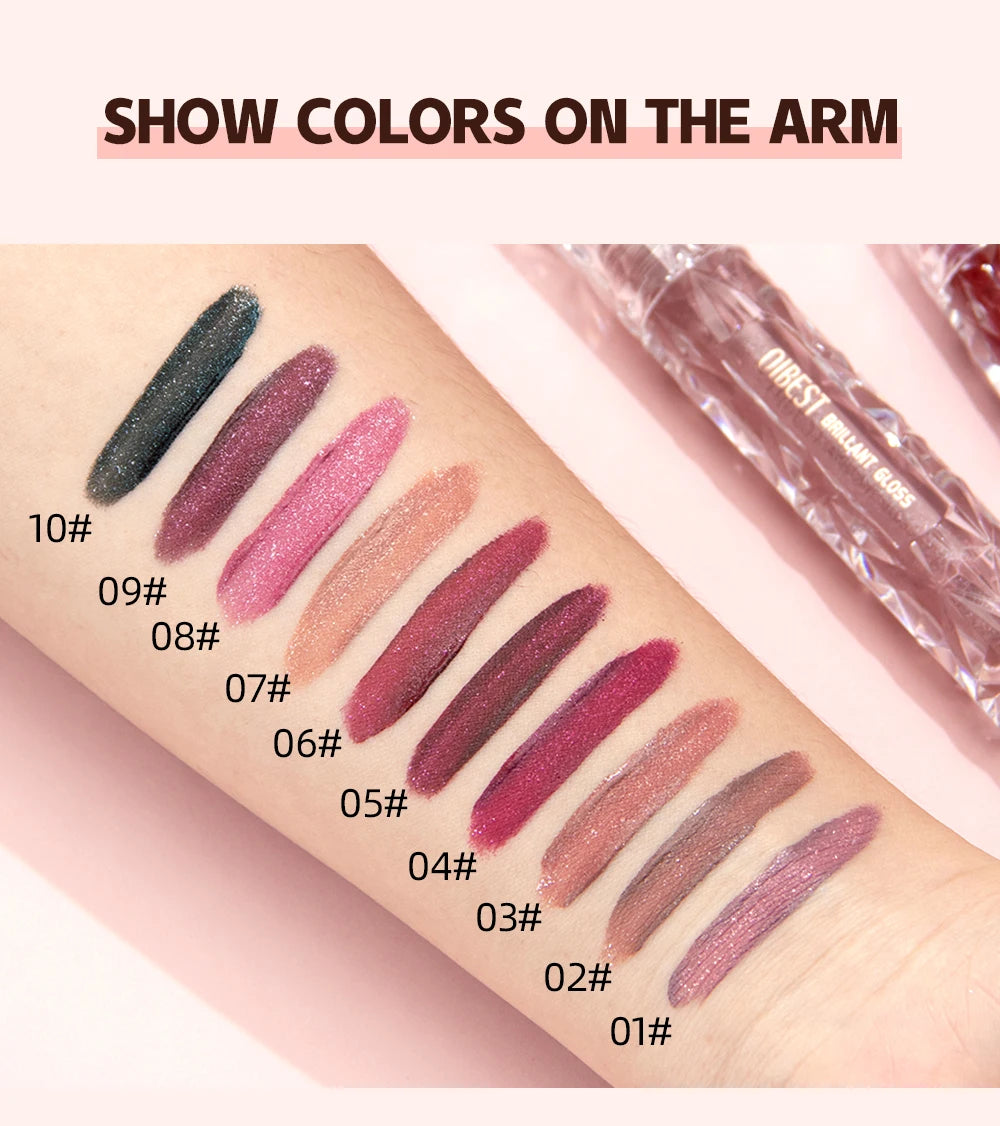 QIBEST Glitter Shimmer Liquid Lipstick High Quality Waterproof Lightweight Lip Gloss Lasting Lip Tint Makeup For Women Lip Stain