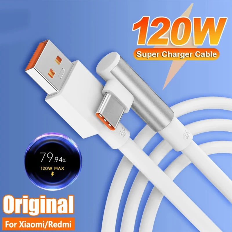 Original 120W For Xiaomi 6A USB Type C Turbo Charge Cable For Mi 14 13 12 Pro Poco F4 GT Redmi Note 13 K60 90 Degree Tipo C Cabo