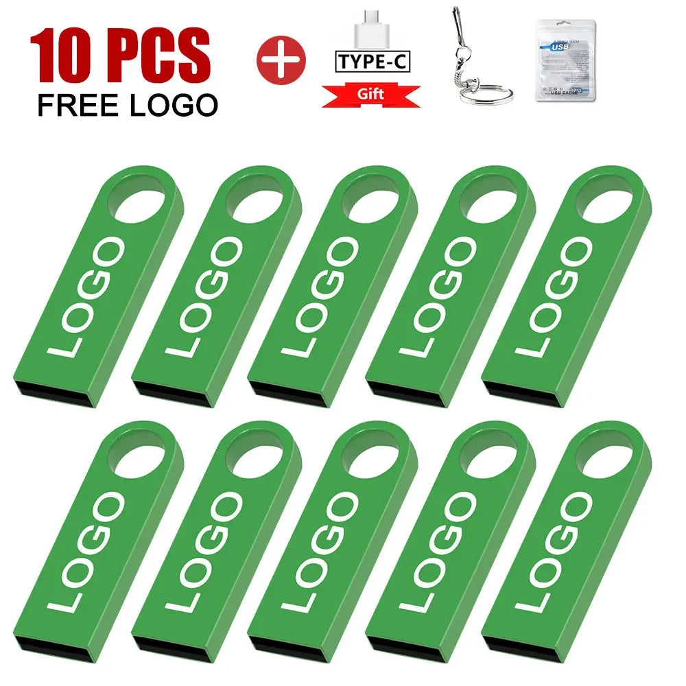 10pcs/lot custom logo Usb Flash Drive 4gb 8gb 16gb pendrive 32gb Memory Stick USB 2.0 Flash usb Stick Metal customized pen drive