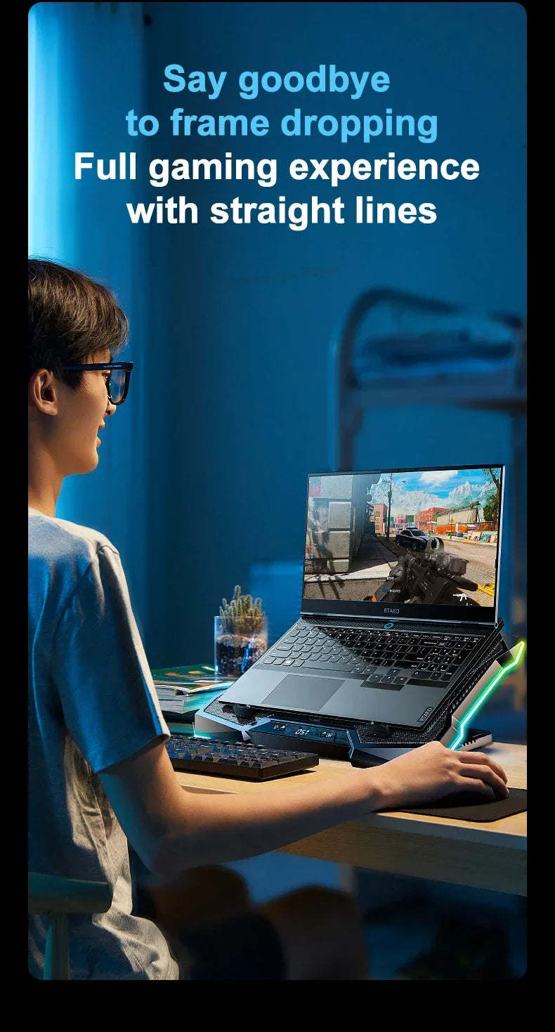 D11 Mute Gaming Laptop Cooler Base with RGB Foldable Adjustable Heat Dissipation Stand Support 12-18'' Notebook Cooling Bracket