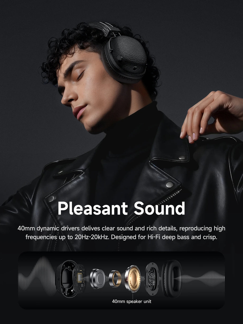 HOCO Retro PU Leather Wireless Bluetooth 5.4 Headphones 40MM Deep Bass Speaker Music Sports HiFi Audio Earbuds Fashion Over-Ear