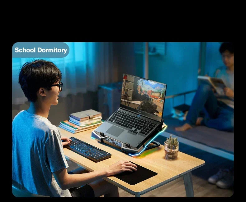 D11 Mute Gaming Laptop Cooler Base with RGB Foldable Adjustable Heat Dissipation Stand Support 12-18'' Notebook Cooling Bracket