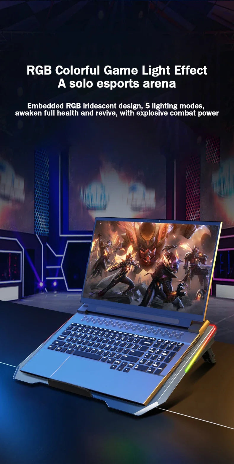 Ice Demon Notebook Air-cooled Cooling Pad with RGB Colorful Light 3 Fans Cooling Radiator Bracket Suit for 12.1-17.3 Inch Laptop