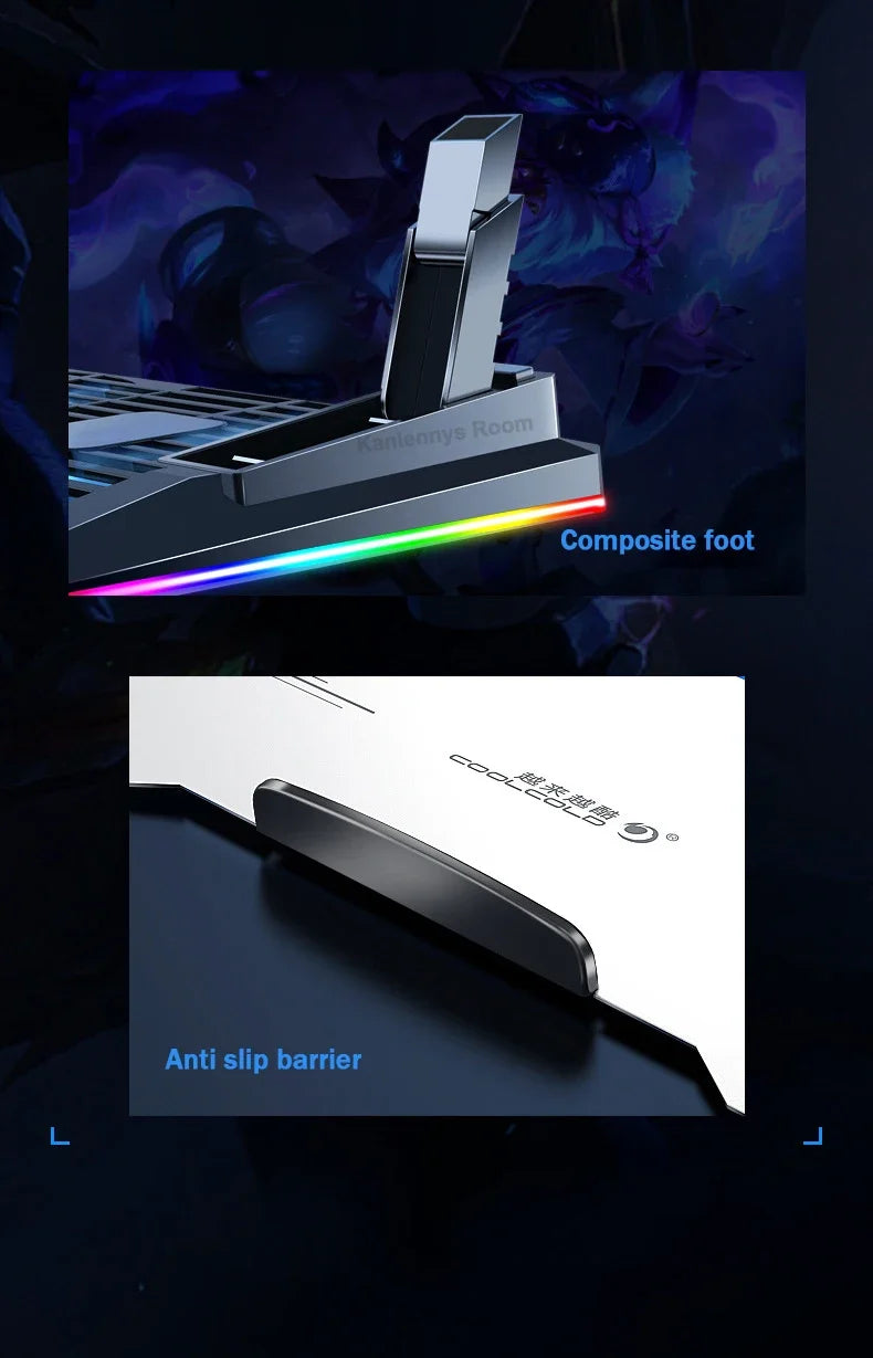 Ice Demon Notebook Air-cooled Cooling Pad with RGB Colorful Light 3 Fans Cooling Radiator Bracket Suit for 12.1-17.3 Inch Laptop