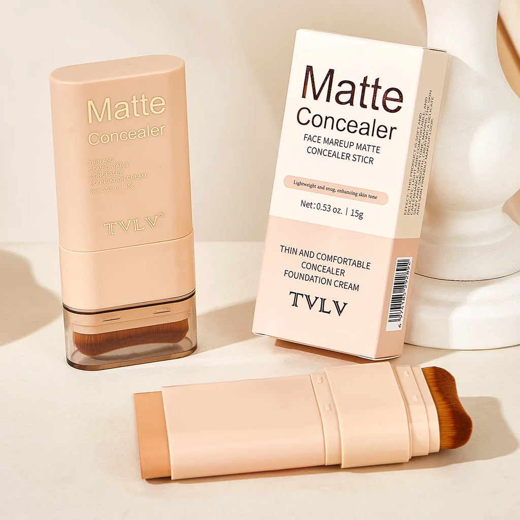 TVLV Multifunctional Concealer Foundation Stick, Long Lasting Waterproof Face Makeup, Rotating Dual Head with Blending Brush
