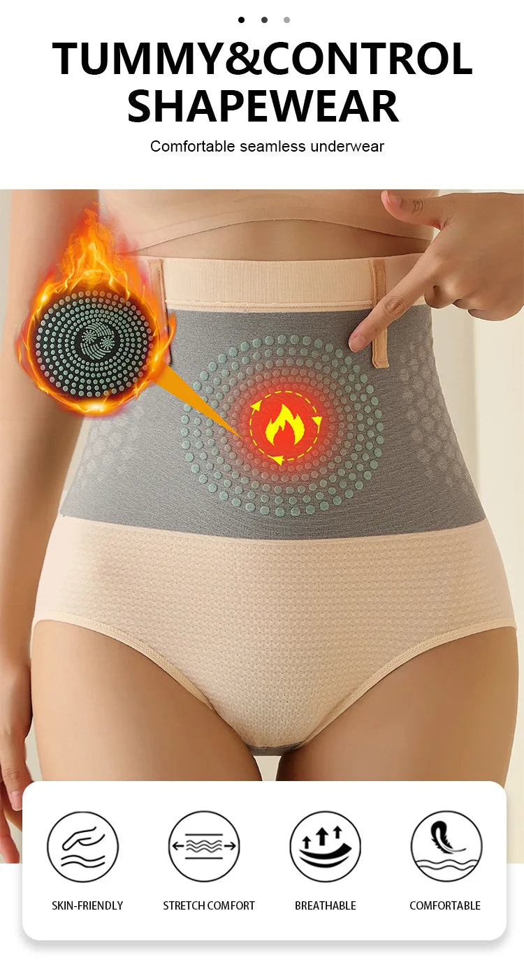Seamless Women's High Waist Abdomen Control Panties Magnetic Therapy Warm Uterus Underwear Body Shaping Briefs