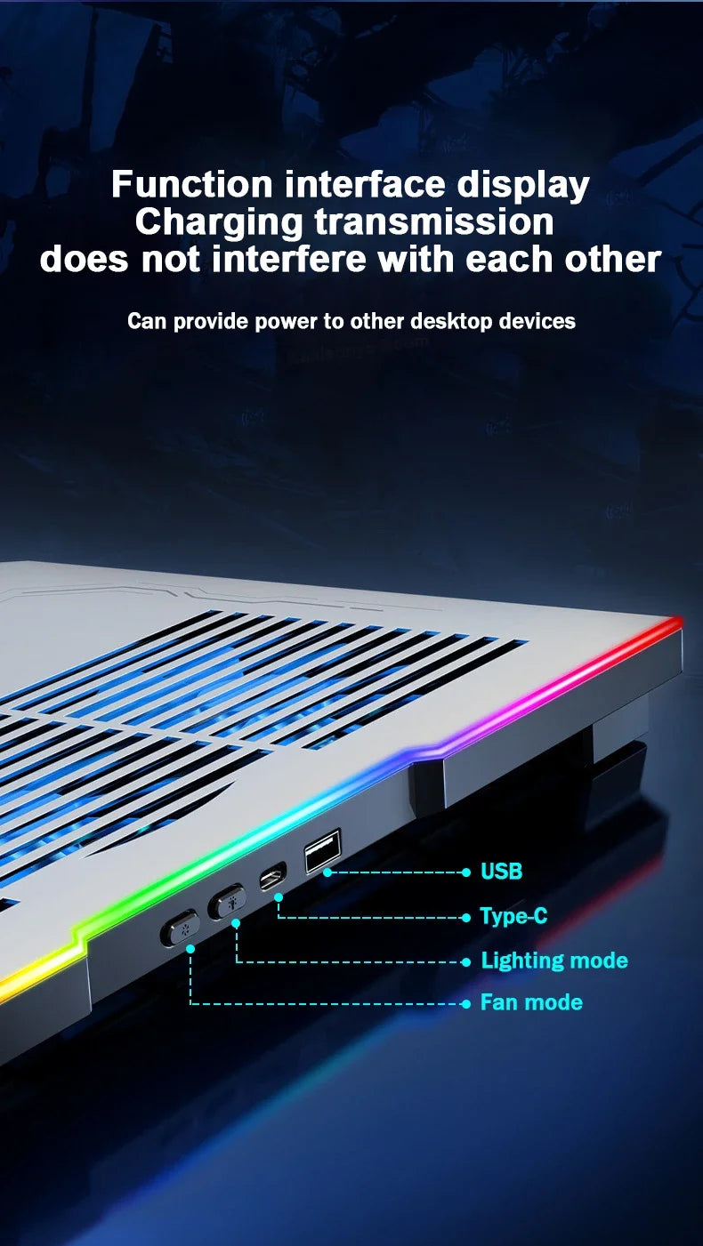 Ice Demon Notebook Air-cooled Cooling Pad with RGB Colorful Light 3 Fans Cooling Radiator Bracket Suit for 12.1-17.3 Inch Laptop