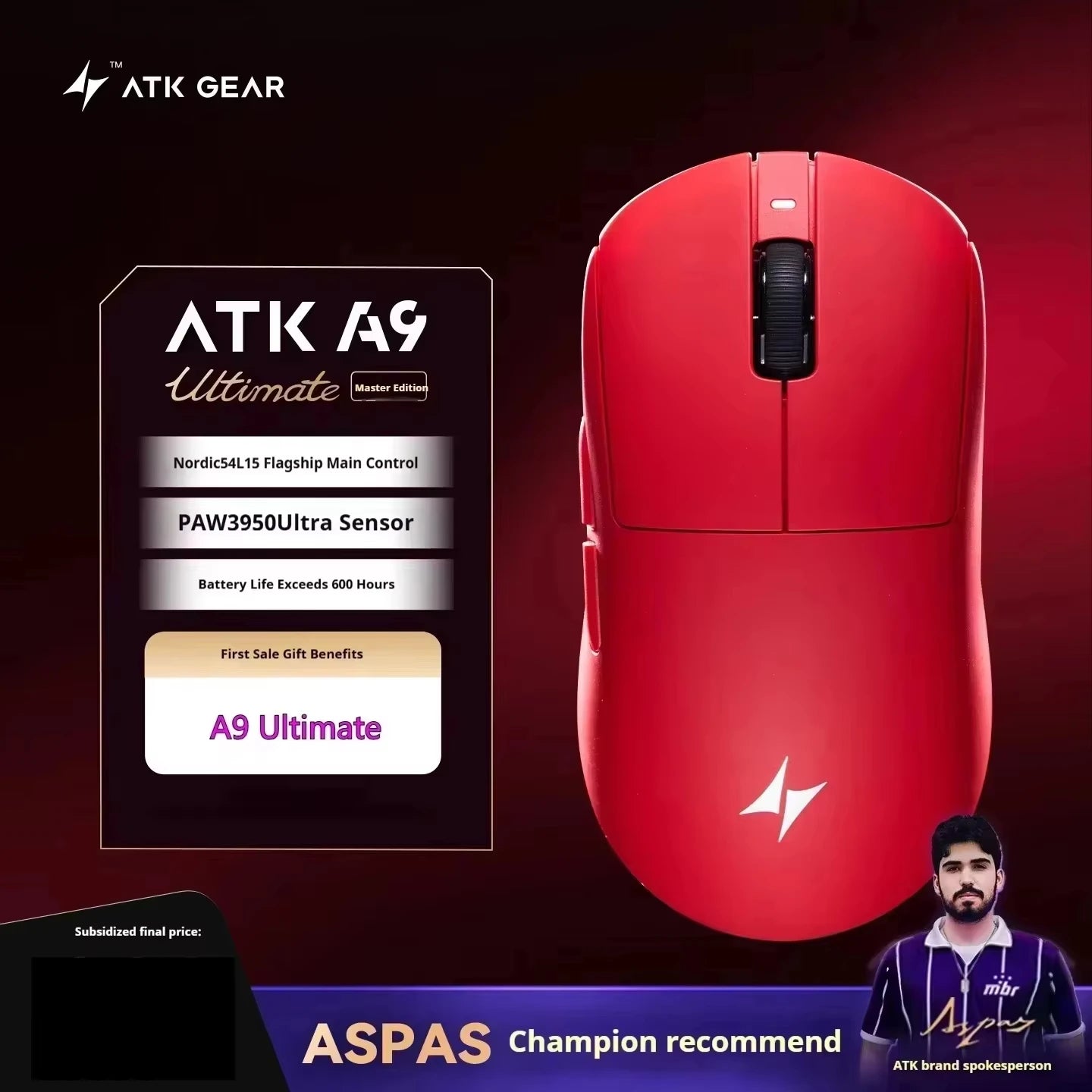 ATK A9 E-sports Mouse Wireless Tri-mode Star Flash Lightweight Long Endurance Gaming Mice Customization PC Accessories Gifts