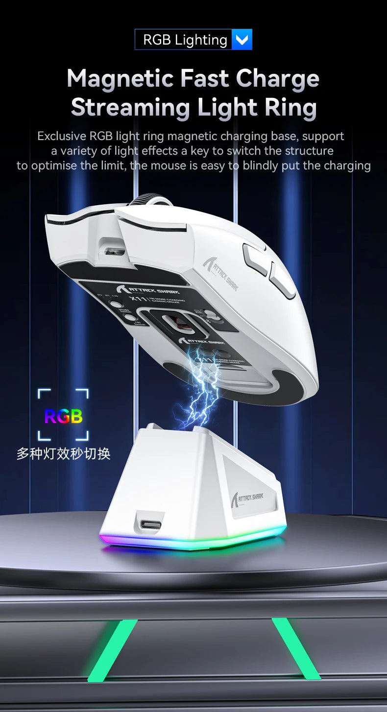 Attack Shark X11&R1 Wireless Gaming Mouse - Tri-Mode , PAW3311 Sensor,22K DPI, 400 IPS, RGB PC Gaming Mouse