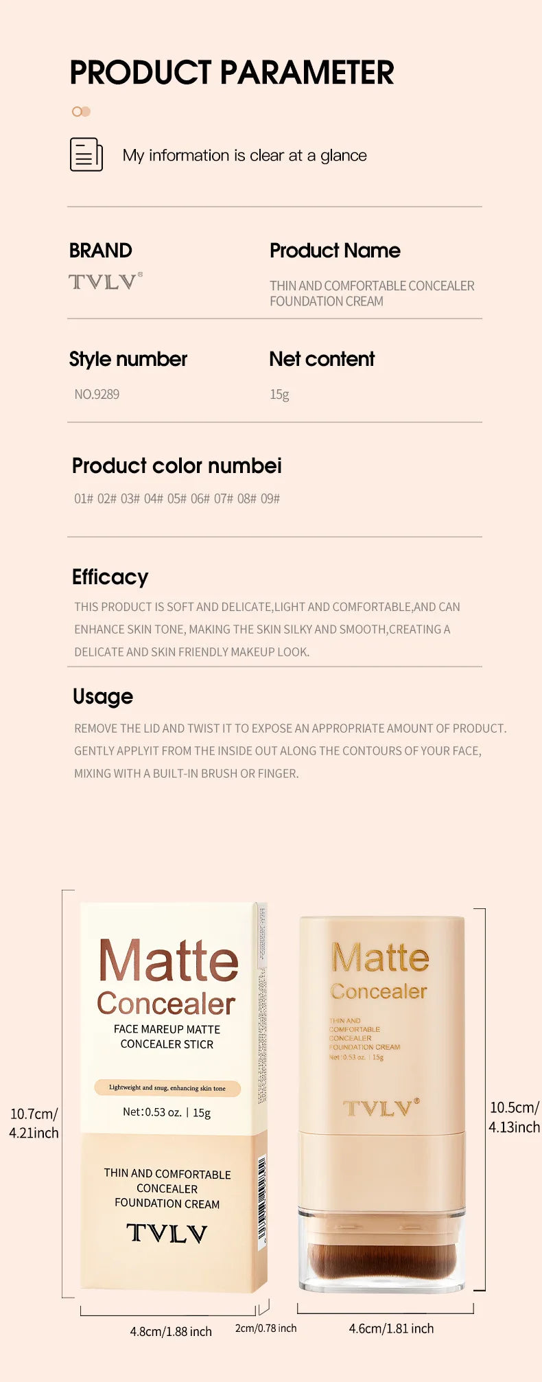 TVLV Multifunctional Concealer Foundation Stick, Long Lasting Waterproof Face Makeup, Rotating Dual Head with Blending Brush