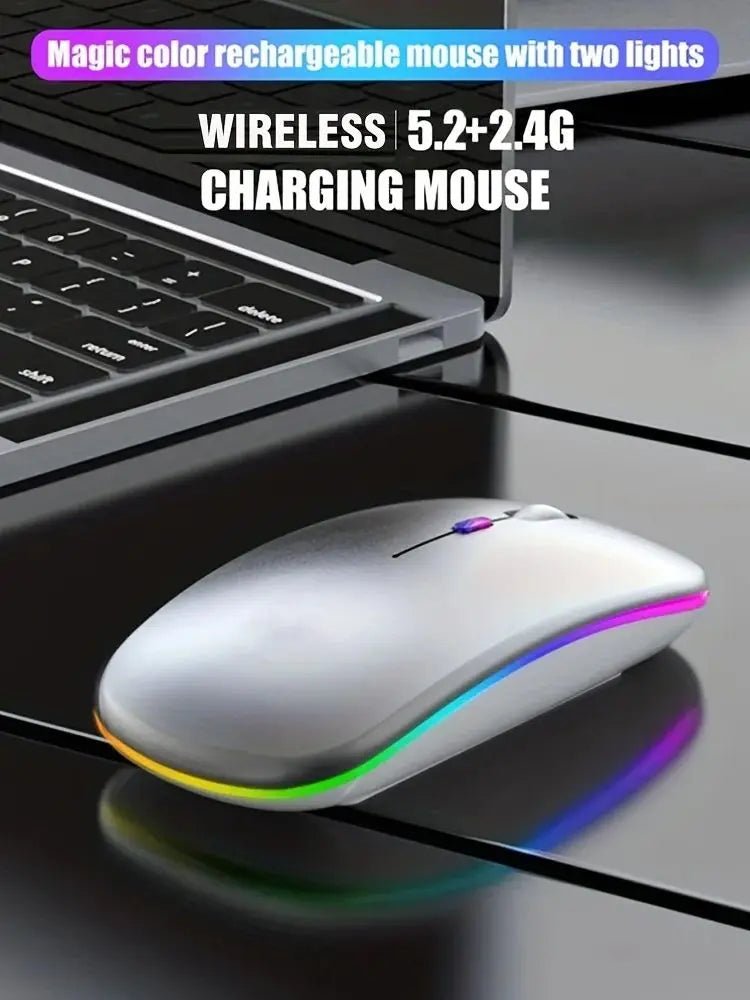 Silent Bluetooth Mouse LED Optical 2.4G USB Wireless Mouse Rechargeable Portable High Precision Gamer Mice For PC Computer Ipad